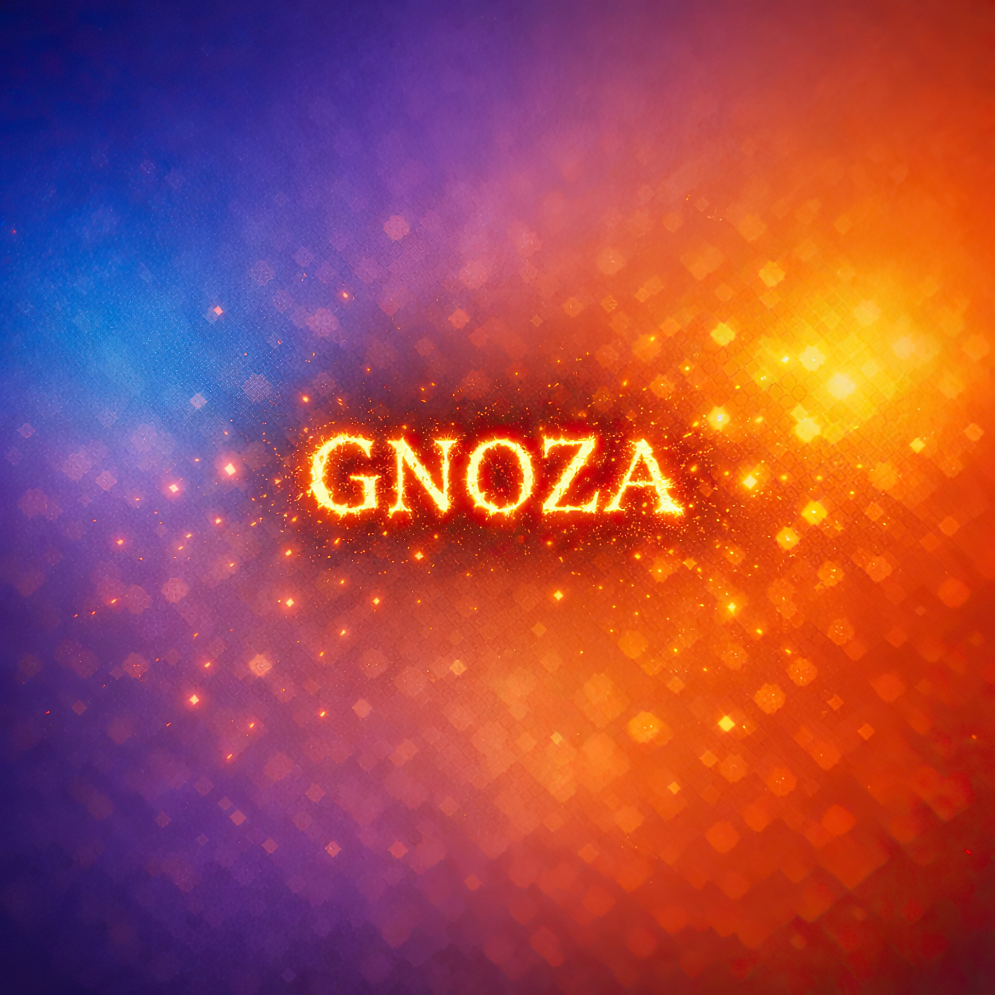 Ognisty napis: "GNOZA" w centrum obrazu na kolorowym, gradientowym tle