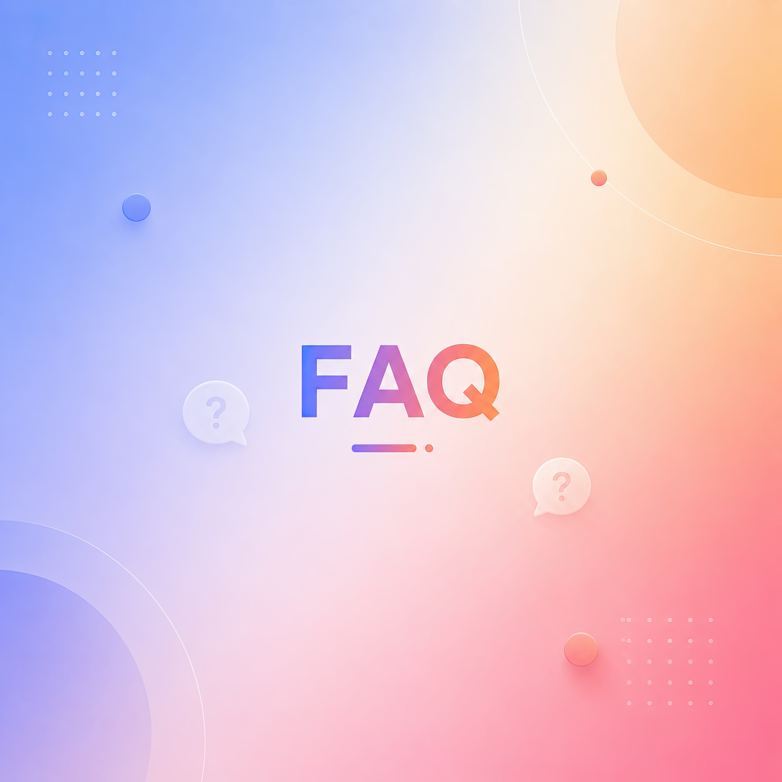 Napis "FAQ" na kolorowym, gradientowym tle